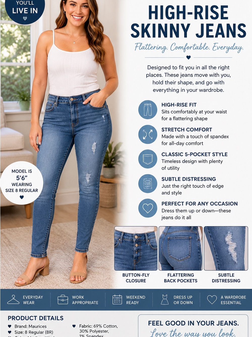 Maurices High-Rise Skinny Jeans - Blue - Picture 1 of 2